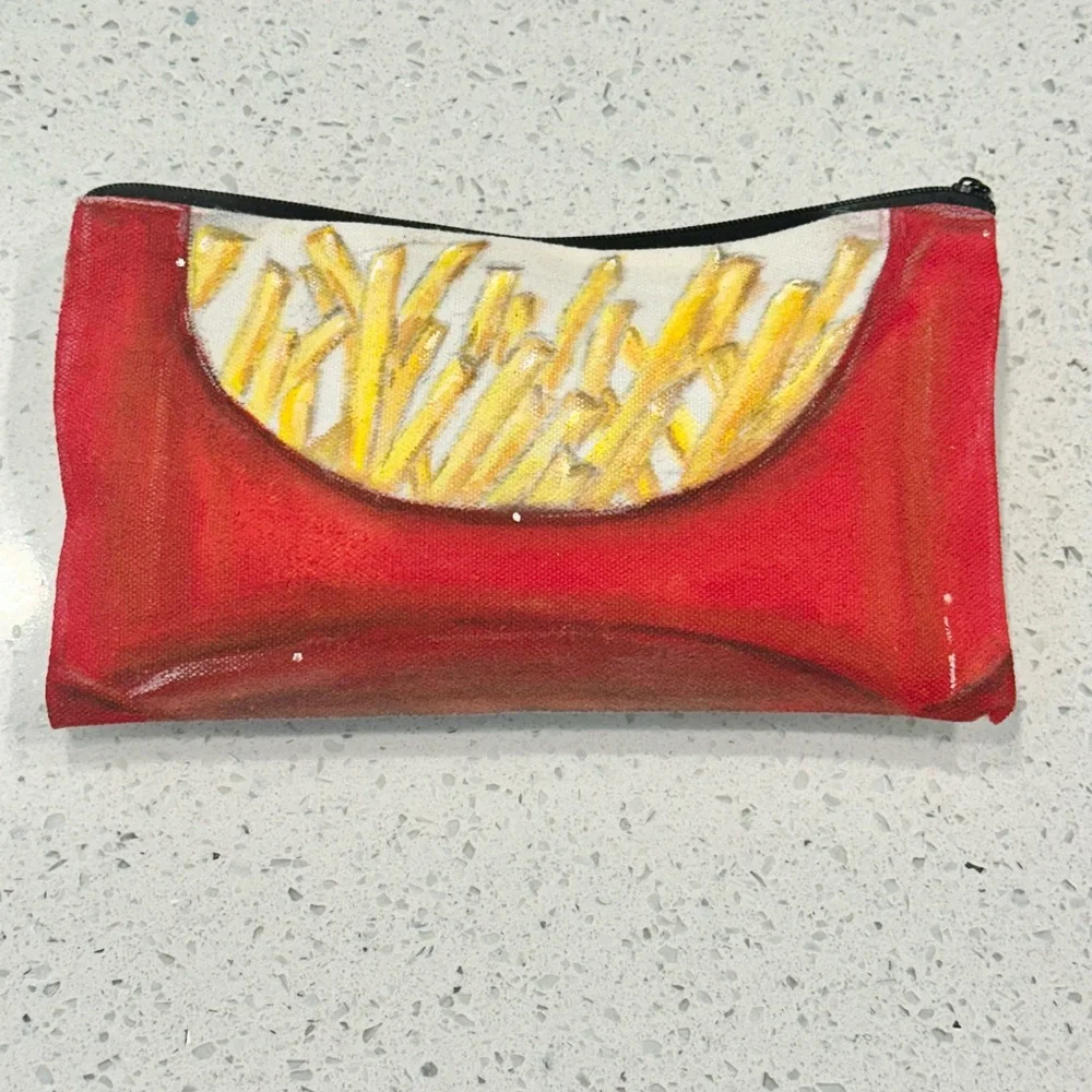French Fry Pencil Case Beauty/Stationary Bag Handmade Acrylic Paints 7 1/2”L x 5